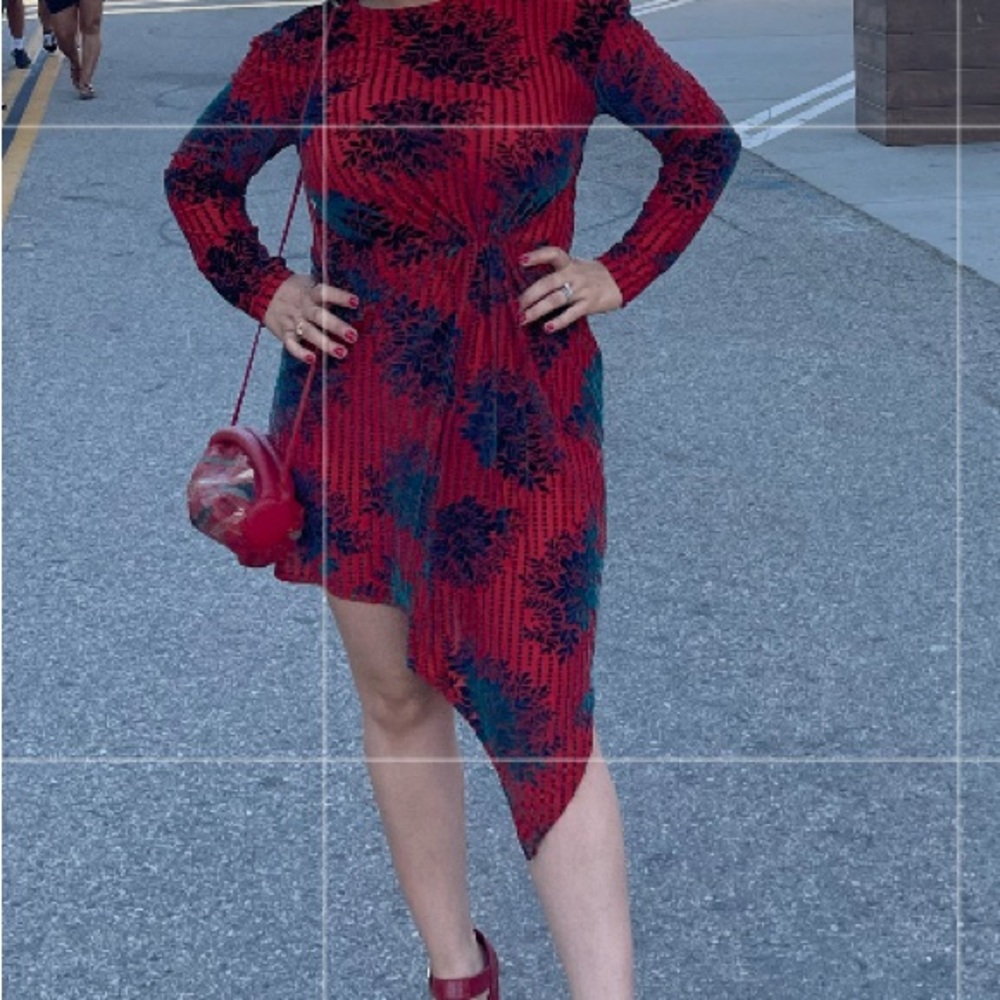 Zara Red Velvet Gathered Front Dress